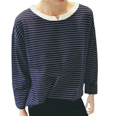 

Women O Neck Striped Pattern Loose T Shirt Plus Size Long Sleeve Casual Top