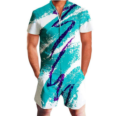 

Men Romper Street Casual Cargo Pants Jumpsuit Overall T-Shirt Shorts Set