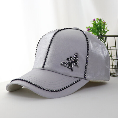 

Hat childrens Korean version casual versatile Diamond Butterfly mercerized baseball cap spring summer sun hat fashion Satin cap