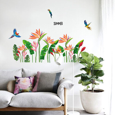 

Removable Wall Stickers Tropical Plant Leaves Bird Pattern Home Room Wall Decal