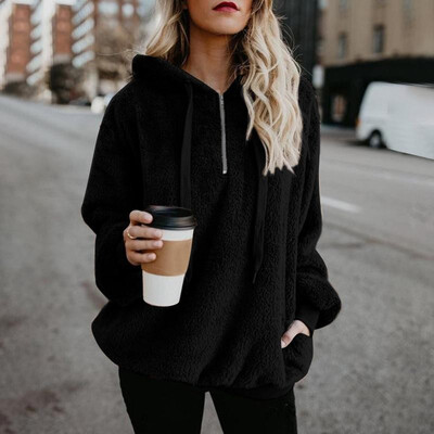 

Fashion Women Oversized Warm Fluffy Hoodies Fleeces Solid Color Long Sleeve Pullover Tops Outerwear Sweatshirt