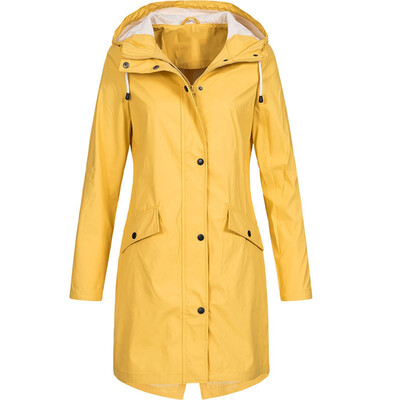

Roseonmyhand Womens Solid Rain Jacket Outdoor Hoodie Waterproof Long Coat Overcoat Windproof