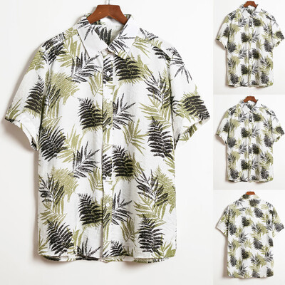 

Toponeto Mens Multi Color Lump Chest Button Short Sleeve Round Hem Loose Shirts Blouse