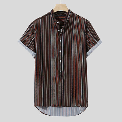 

Toponeto Mens Summer Striped Buttons Fly Breathable Short Sleeve Casual Henley Shirts