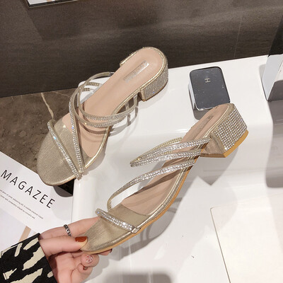 

Two sandals womens evening shoes ins fairies water drills heel trendy thick heel heel