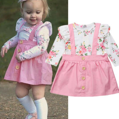 

2PCS Newborn Kids Baby Girl Outfit Clothes Set Floral RomperStrap Dress Skirt