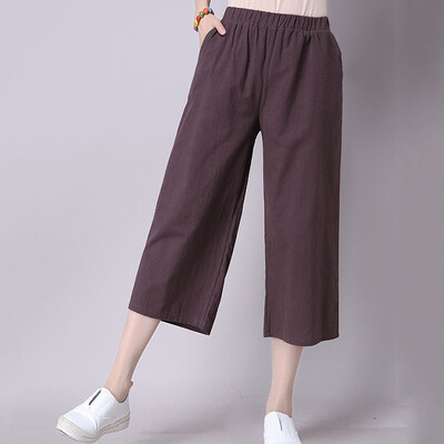 

Womens Elastic Trousers Casual Long Wide Leg Straight Trousers Solid Color