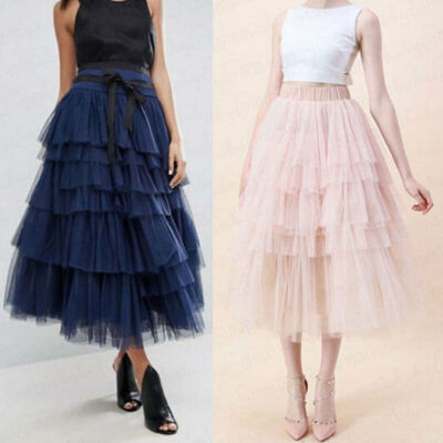 

Summer Women Elegant Lace Tiered Ruffle Flower High Waist Beach Long Skirt