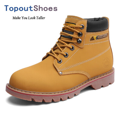 

TopoutShoes Height Increasing Unisex Chukka Boots Leather Spacious Toe Work Boots Taller 32inch 8cm