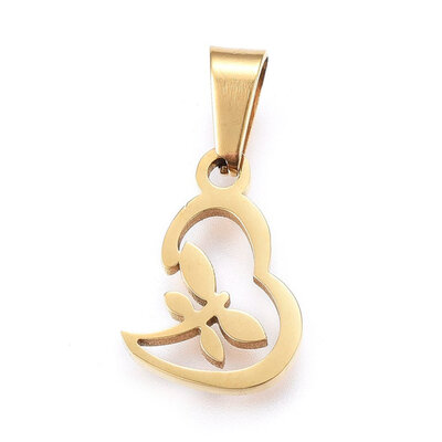 

304 Stainless Steel Pendants Dragonfly with Heart Golden 17x12x12mm Hole 8x3mm