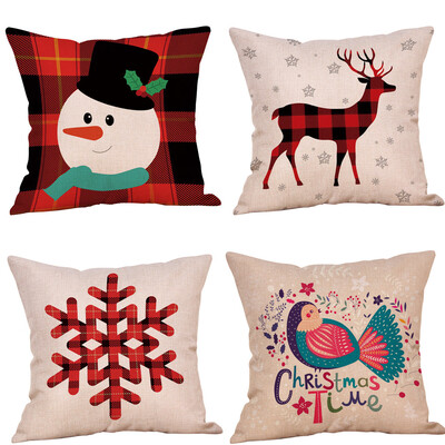 

Tailored 4pc Merry Christmas Pillow Cases Cotton Linen Sofa Cushion Cover Home Decor
