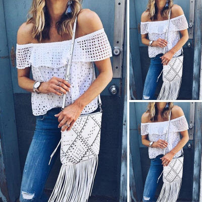 

Womens Off Shoulder Summer Short Sleeve Shirt Loose Casual Blouse Tops T-Shirt