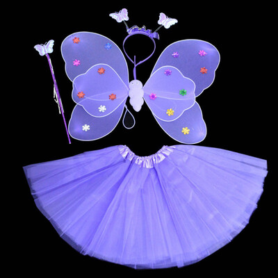 

4Pcsset Halloween Dance Costumes Cosplay Fairy Princess Kids Butterfly Wings WandHeadbandTutu Skirt