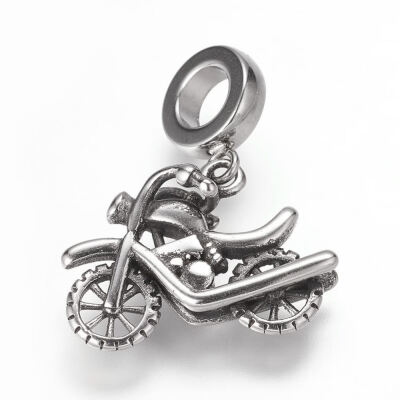 

304 Stainless Steel European Dangle Beads Large Hole Pendants MotorbikeMotorcycle Antique Silver 27mm