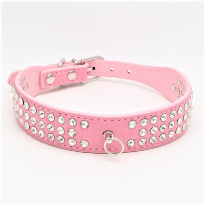 

Lovely Three Drainage Drill Pet Collar Ring Hanging Charm Dog Collar Suede-Look Imitation Leather Dog Chain