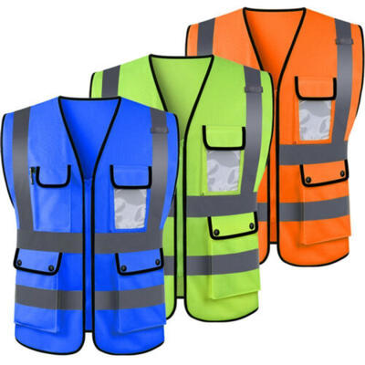 

Hi-Vis Safety Vest Reflective Zipper Jacket Worker Night Security Waistcoat Tops