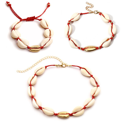 

2018 Hawaiian Sea Shell Choker Necklace Bracelet Anklet Jewelry Bohemian Turkish Gold Foot Chain For Women Collar Chocker
