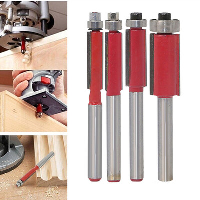 

Siaonvr 4Pcs 14 Shank Straight Flush Trim Router Bit Set Woodworking Cutting Tool