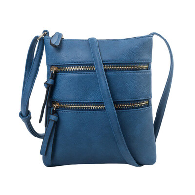 

Lady Solid Color Multi Pocket Zipper Satchel Faux Leather Crossbody Shoulder Bag