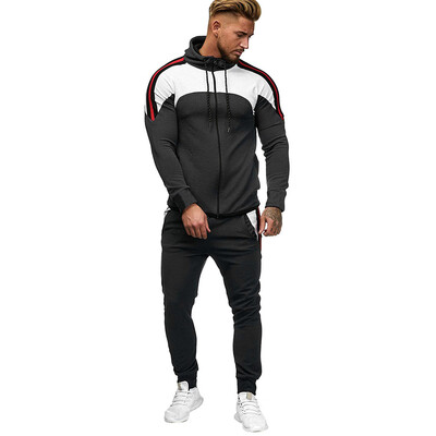 

Toponeto Mens Autumn Gradient Zipper Print Sweatshirt Top Pants Sets Sport Suit Tracksuit