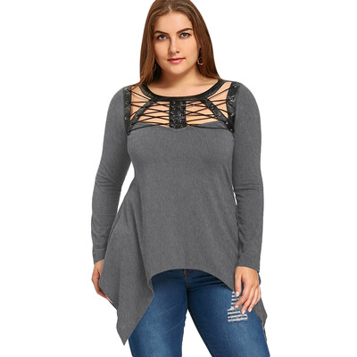 

Plus Size PU Leather Trim Lace Up Top
