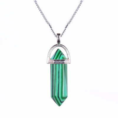 

Hot Sale Silver Hexagonal Column Necklaces Pendants Fashion Natural Stone Bullet Crystal Pendant Necklace For Women Jewelry