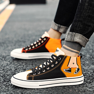 

Mens shoes fall Joker casual high canvas board shoes Korean graffiti student tide shoes