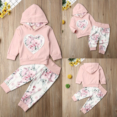 

Newborn Baby Girl Clothes Hooded Tops Sweatshirt Flower Pants Leggings Outfit