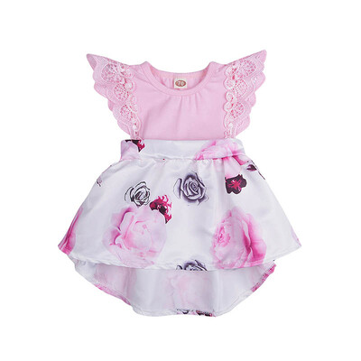 

Summer Baby Girls Floral Dress Comfortable Breathable Princess Cotton Flower Pattern Flying Sleeve Lace 0-3Y Dresses