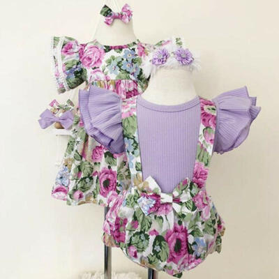 

Kids Baby Girl Floral Little Sister Romper Pants Big Sister Dress Outfit Clothes