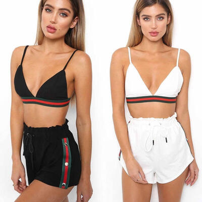 

Women Girl Two-Pieces Loose Sleeveless Casual Crop Top Short Pants Clothes Set