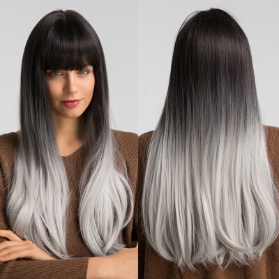 

〖Follure〗Straig Wig Glueless Wig White&Black Women Heat-Resistant Synthetic Fiber