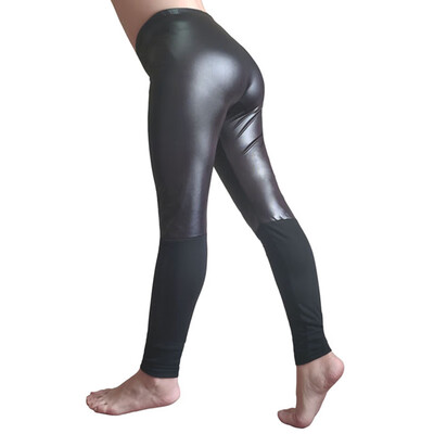

Womens Elastic Casual Pants Sports Trousers PU Leather Leggings Solid Clubwear