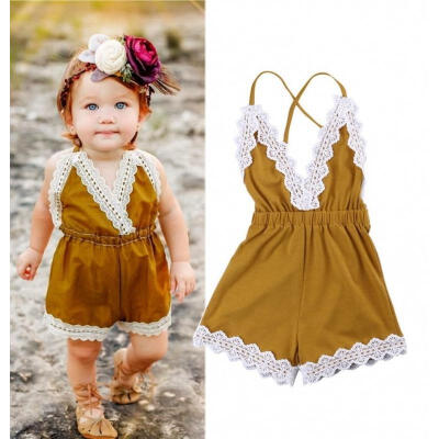 

Newborn Toddler Baby Girls Lace Halter One-pieces Romper Jumpsuit Sunsuit Outfit Clothes 0-24M