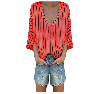 

Toponeto Fashion Women V-Neck Half Sleeve Casual Striped Tops Tee Blouse