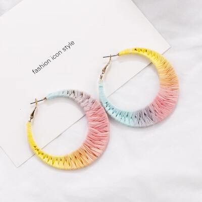 

Flashbuy Raffia Round Hollow Drop Earrings For Women Rainbow Geometric Handmade Earring Fashion Jewelry Wedding Gift Accessories