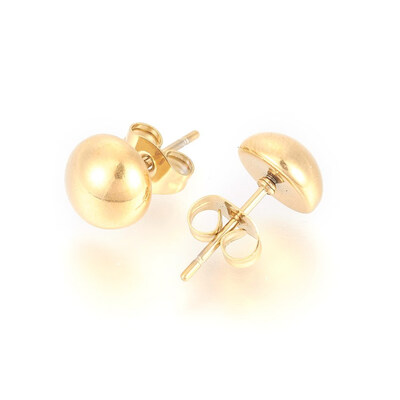 

304 Stainless Steel Stud Earrings Half Round Golden 145x8x35mm Pin 07mm