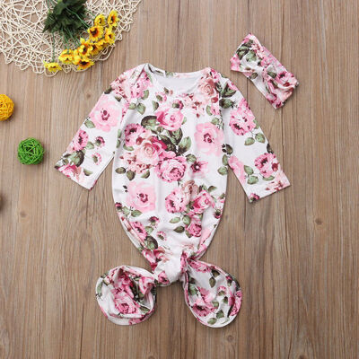 

Newborn Baby Girl Outfit Set Floral Swaddle Wrap Blanket Sleeping Bag Headband