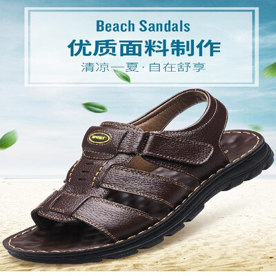 

Spot 2019 summer mens leather casual mens sandals Velcro waterproof open toe mens shoes first-hand source brown 43
