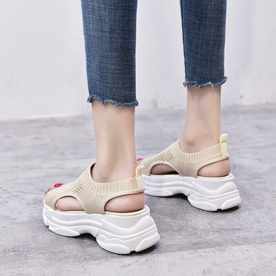 

Slipper Knitted Sandals Thick-soled Muffin&Waterproof Platform Leisure Shoes Soft-soled Comfortable Fairy Shoes in Summer