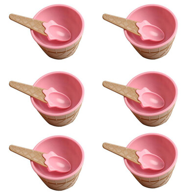 

6Pcs Plastic Children Cute Ice Cream Bowl Spoon Dessert Dining Cup Container