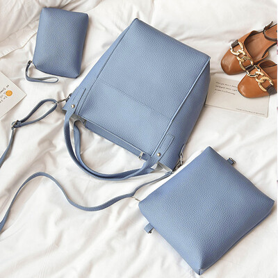 

Tailored 4Pcs Women Pattern Leather HandbagCrossbody BagMessenger BagCard Package Blue