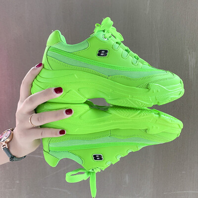 

Fluorescent Green Dad Shoes Women ins Tidal Shoes Summer Air-permeable Mesh Shoes Thick-soled Leisure Sports Shoes