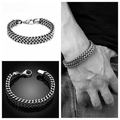 

Mens Stainless Steel Bracelet And Bangle 22cm Cool Silver Vintage Snake Chain New 1pc