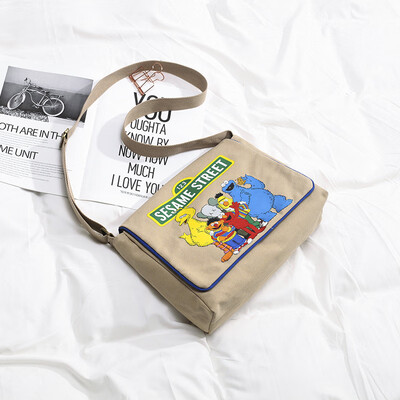 

Canvas bag ins crossbody bag female new 2019 Korean version of the wild Sesame Street one shoulder Harajuku student messenger bag