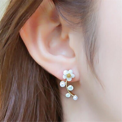 

New Fashion Simulated Pearls Pendientes Bijoux Angel Wings Leaf Feather Flowers Stud Earrings For Women Wedding Jewelry Brincos