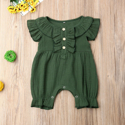 

Summer Infant Baby Boys&Girls Fly Sleeve Ruffles Solid Romper Jumpsuit Clothes