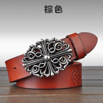 

The first layer of leather mens gram  heart belt Korean version of the carved alloy buckle printing belt custom made