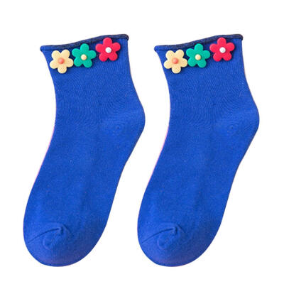 

Fashion Women Colorful Flower Curl Edge Breathable Cotton Over Ankle Short Socks