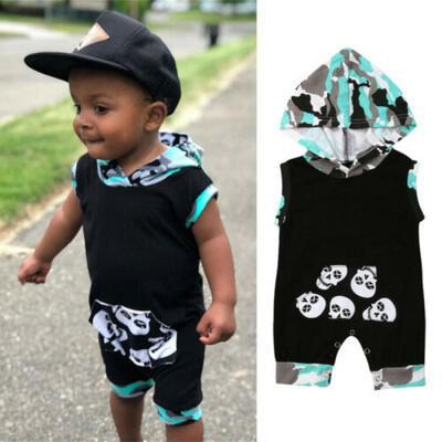 

US Toddler Baby Boy Girl Camo Skull Cotton Hooded Romper Infant Jumpsuit Clothes
